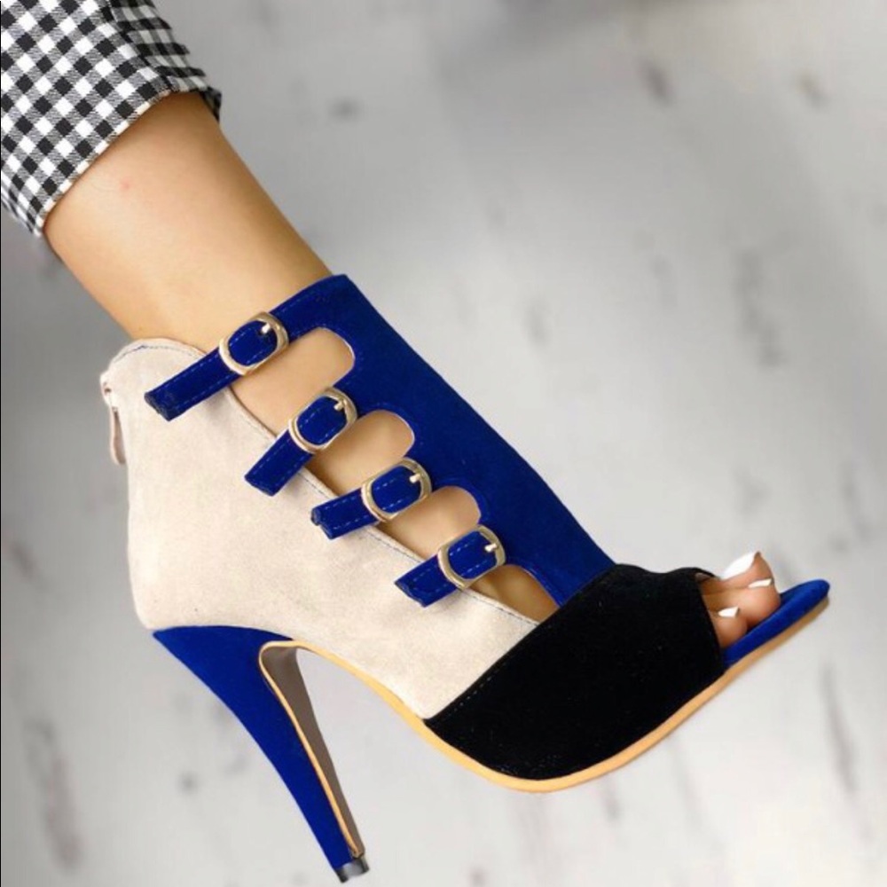Colorblock splicing hollowout buckled thin heals